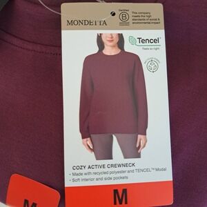 Mondetta Cozy Active Crewneck Women M Dark Red NEW Pockets Tencel 873-207-B9